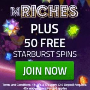 mRiches Casino [review] 50 slots free spins and £500 welcome bonus